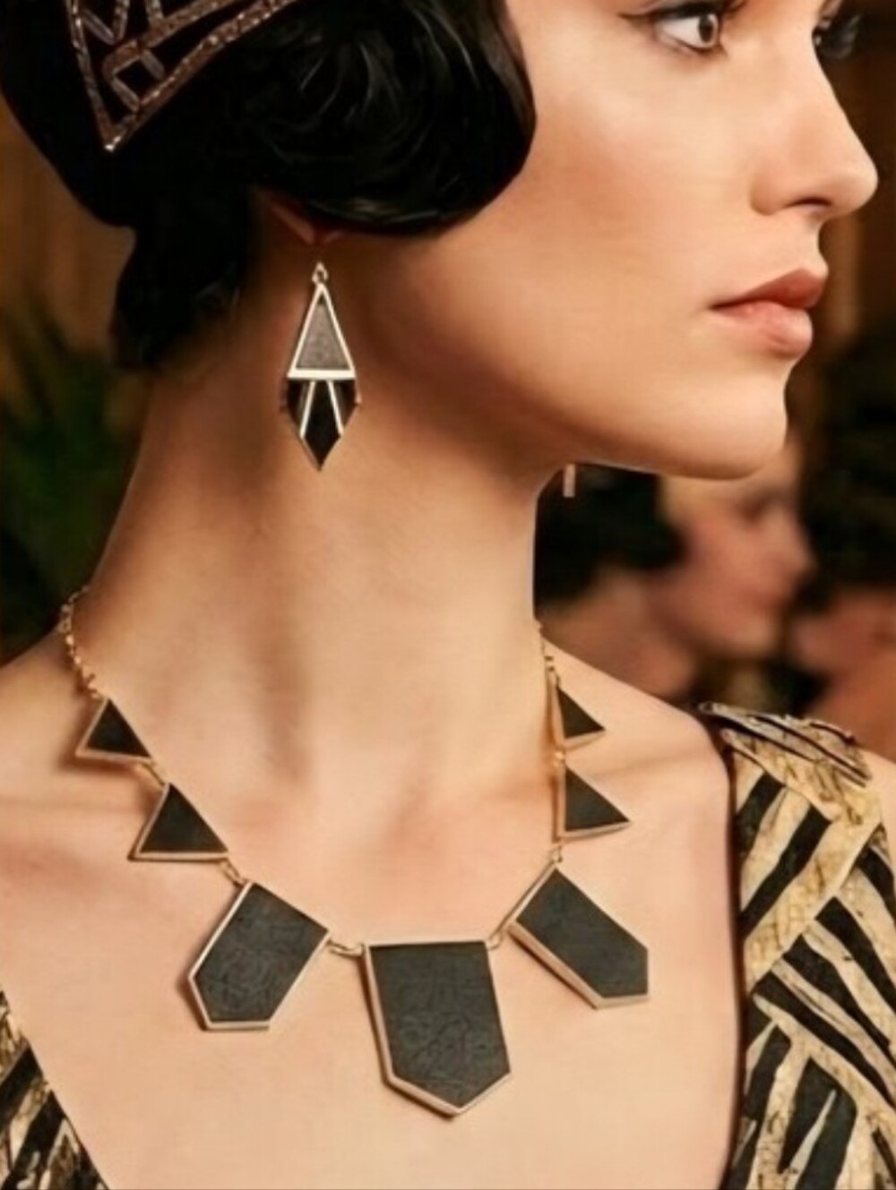 House of Harlow 1960 Gold and Black Geometric Statement Necklace